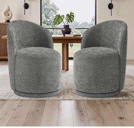 360° Swivel Barrel Dining Chairs Set of 2, Fabric Upholstered Kitchen & Dining Room Accent Chair, Contemporary Round Makeup Vanity Side Seats for Bedr