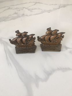 Vintage Brass Sailing Ship Bookends