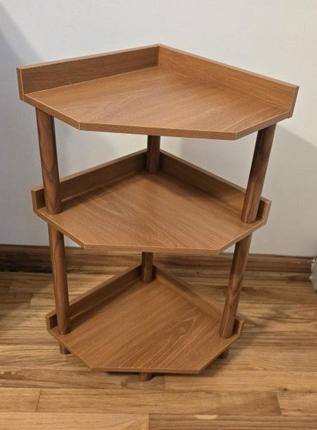 3 Tier Bamboo Corner Bookshelf, Mid Century Modern Corner Shelf, 24" Short Corner Bookcase with Storage Display Rack for Living Room, Bedroom, Home Of