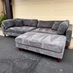 Gray 2PC Extra Deep Sectional Couch With Ottoman