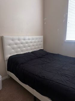 White Tufted Faux Leather Bed Frame