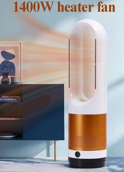 Bladeless Heater Fan Standing Cooler Heater Tower Fan for Home Office, Remote Household Leafless Tower Fans, 11 Speeds Electric Fan,8H Timer,80° Oscil