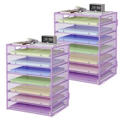 Paper Organizer with Handle Metal Mesh File Sorter for Desk Organizers Paper Letter Tray Desktop Document Sorter for Office or School 2 Pack 8 Tier Pu