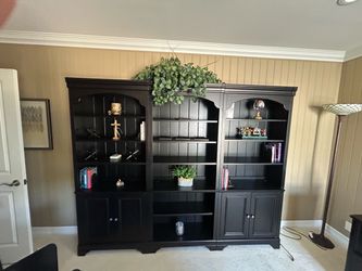 Pottery Barn Black Wood 3-Piece Bookcase Wall Unit