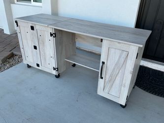 Farmhouse Style Sewing Cabinet on Wheels 38 W x 20 L x 29 H in