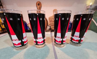 MCM Libbey Atomic Santa highball glasses x4