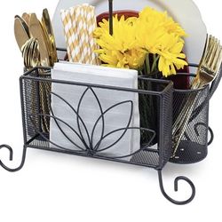 Kauma Utensil Caddy Silverware Holder - Cutlery Storage Flatware Organizer Holds Forks, Knives, Spoons, Plates, Napkins / Picnic Caddy for RV Trips, C