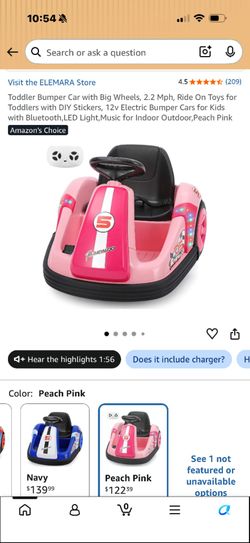 ELEMARA 12V Kids Electric Bumper Car Pink
