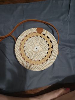 Round Woven Rattan Crossbody Bag