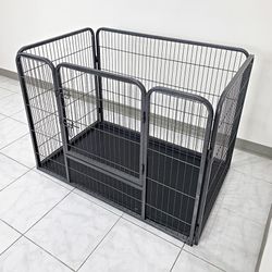 (NEW) $110 Heavy Duty Pet Playpen w/ Plastic Tray, Dog Cage Kennel 4 Panels,  L49” x W32” x H35” 