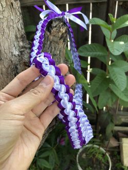 Customized 2 Color Graduation Lei (Choose your 2 colors) - Pictured: Purple and White