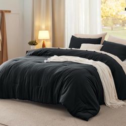 Bedsure 3 PCS King Comforter Set Black Soft Prewashed Bedding for All Seasons