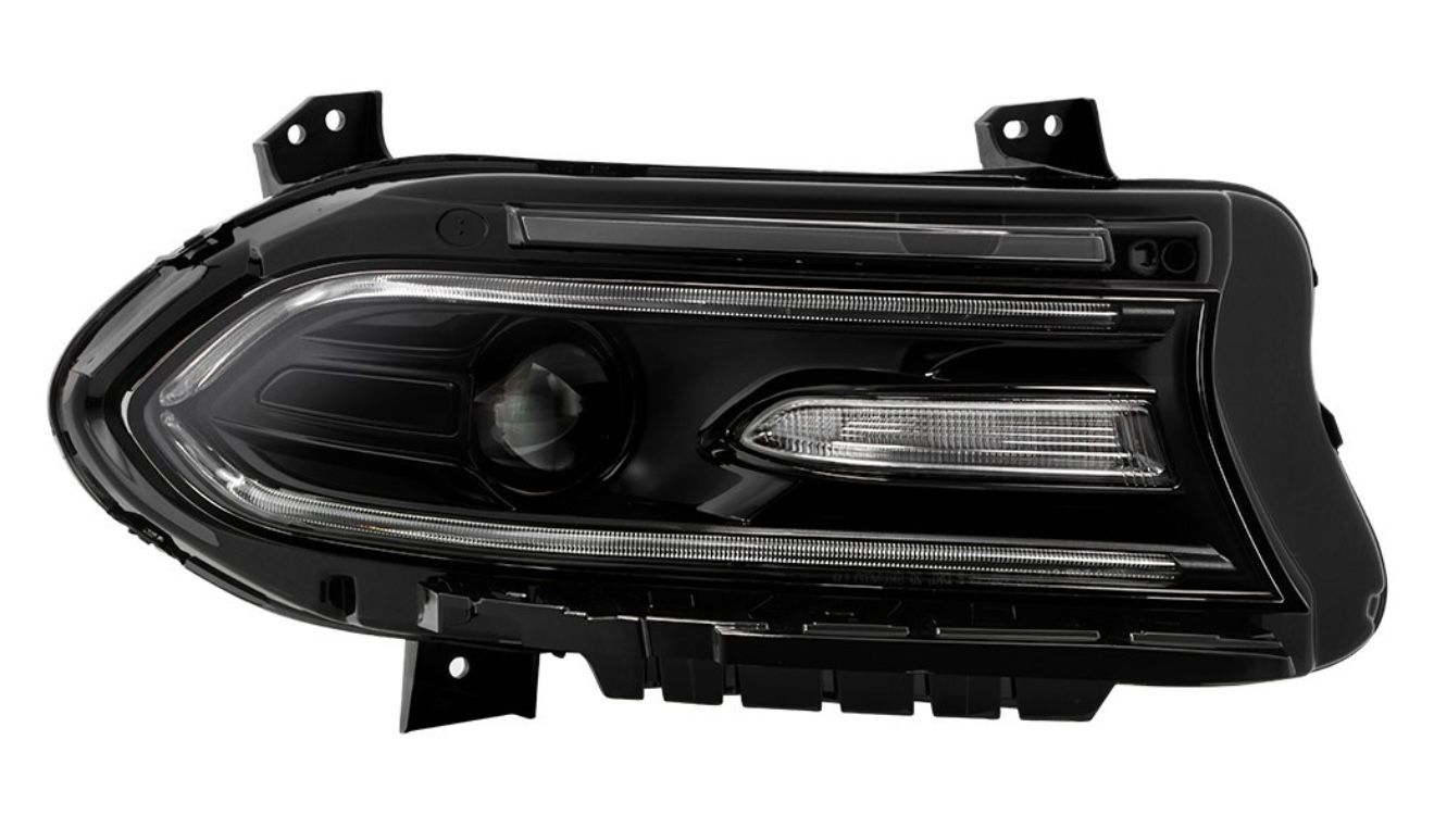KUAFU Headlight LED DRL Assembly Compatible with 2015-2023 Dodge Charger w/Factory Halogen Headlamp Models Clear Lens Black Housing Left