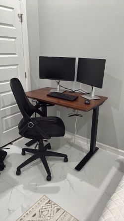 Sit/Stand Desk with 2 monitors, keyboard and chair