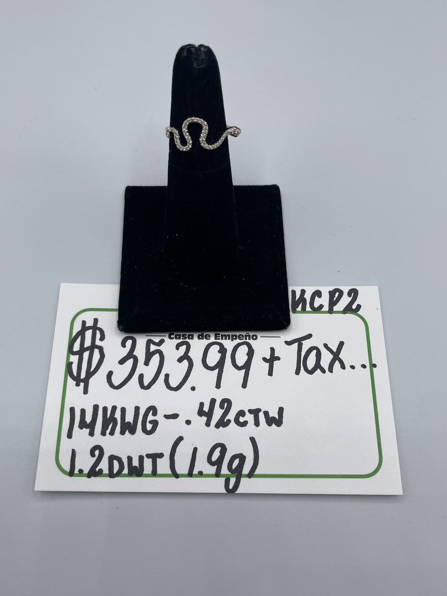 SNAKE RING 14KT WHITE GOLD, .42ctw NATURAL DIAMONDS, 1.9 GRAMS.