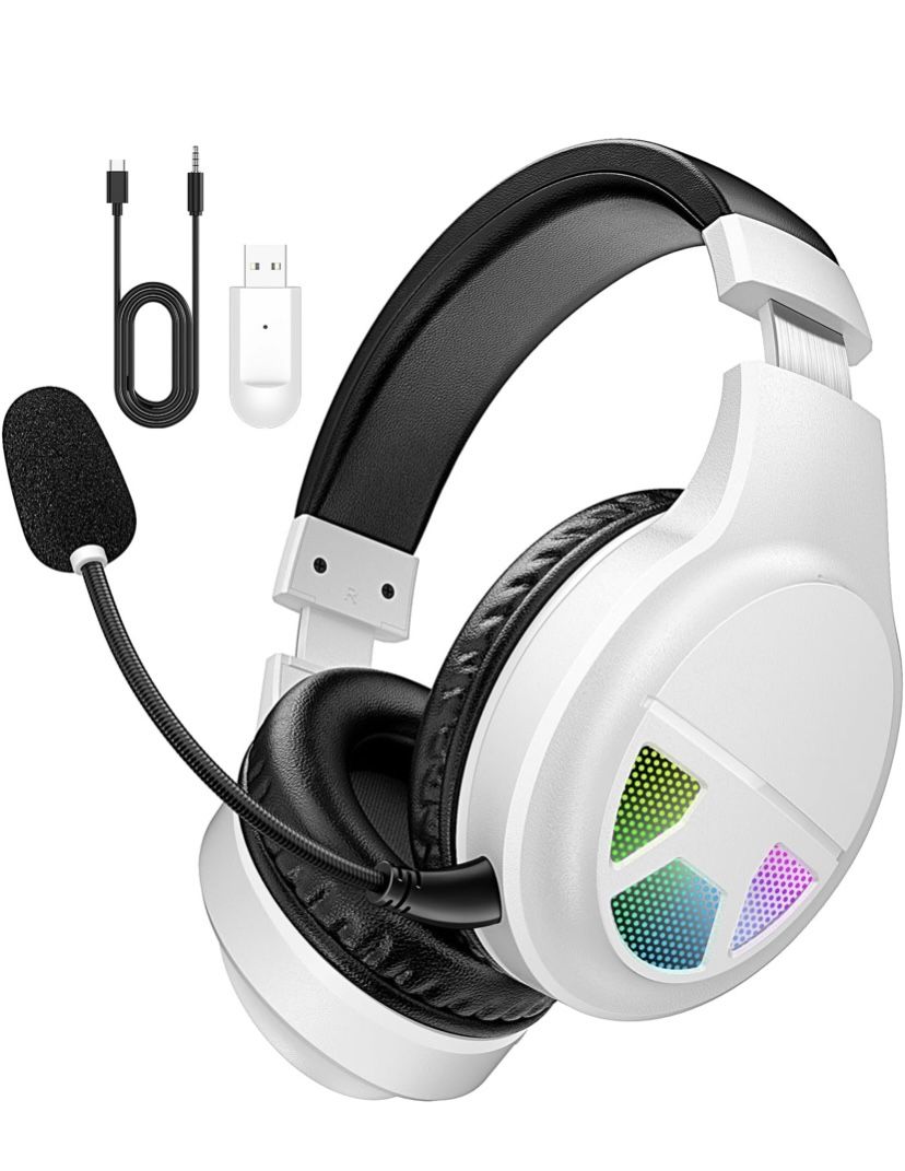 2.4GHz Wireless Gaming Headset for PC, PS5, PS4, Switch, USB Gaming Headphones with Noise Canceling Microphone