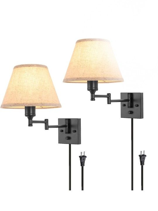 TRLIFE Wall Sconce Plug in, Dimmable Wall Sconces Set of Two Swing Arm Wall Lights with Plug in Cord and On/Off Dimmer Rotary Switch, 9.4" Medium Beig