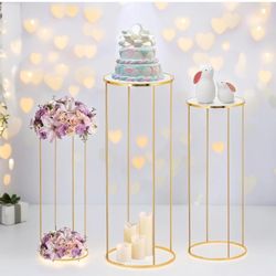 3pcs Gold Metal Plant Stand, Cylinder Pedestal Stands for Parties, Metal Plant Columns Pedestal Stands for Display, Round Cylinder Columns tables for 