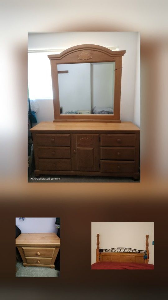 Bedroom furniture Matching Set ( Queen Headboard, Nightstand , Dresser W/ Mirror
