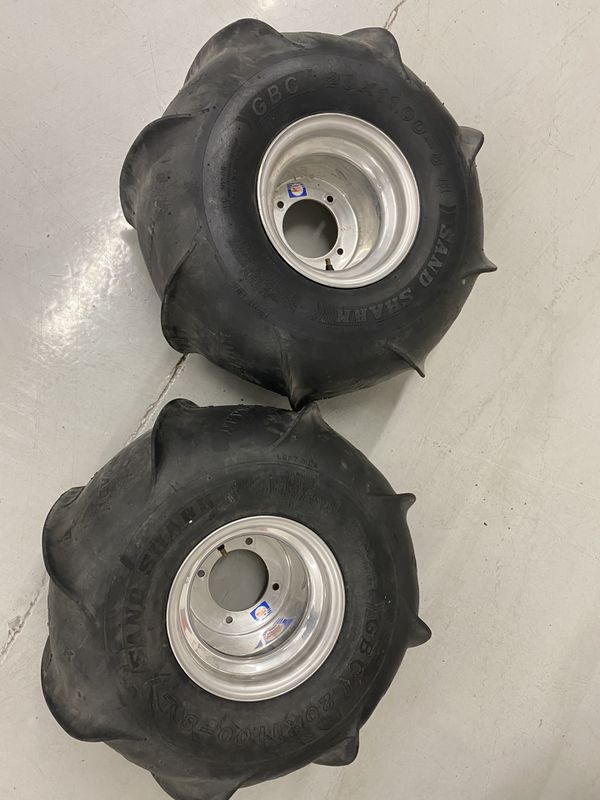 GBC Sand Shark dune paddle tires on Douglas wheels for any Yamaha quad