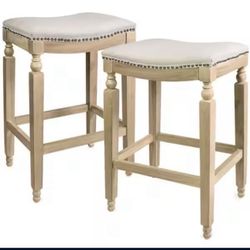 Barton Set of 2 Bar Stool Saddle Counter Height Footrest Bar Stool Chairs, Beige