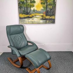 Ekornes Stressless Teak & Leather Lounge Chair Rocker Recliner & Ottoman