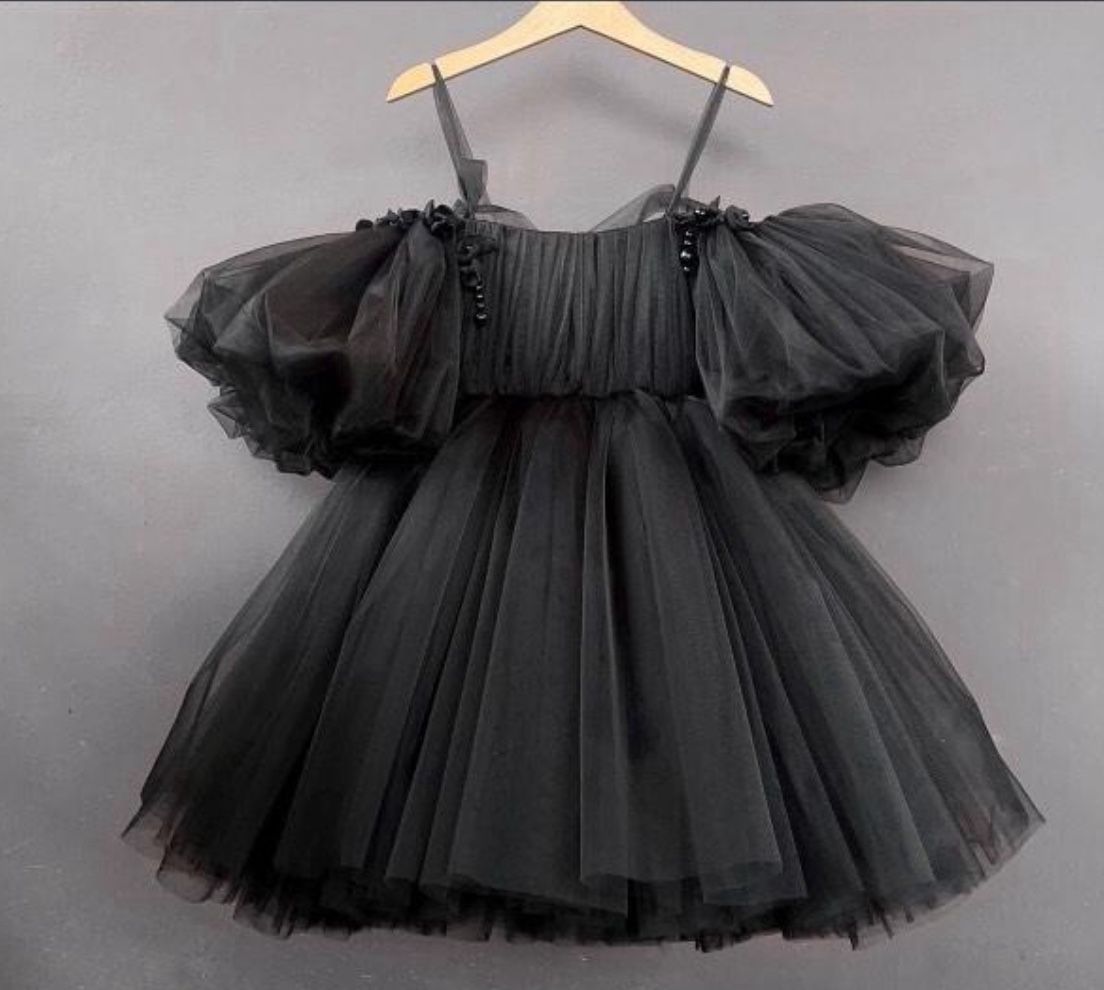 Black puffy kids party dress