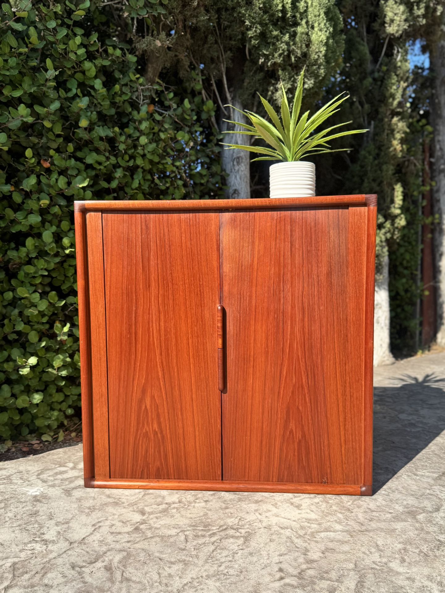 Danish Modern MCM Teak Wood Tambour Door Book Shelf Wall Unit Cabinet