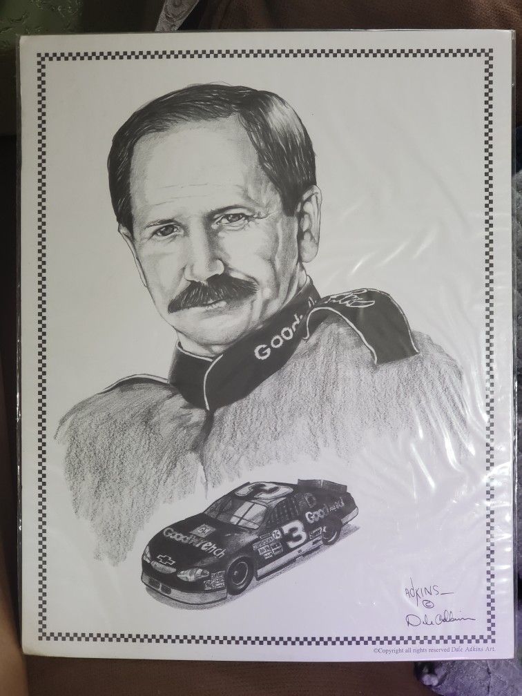 Dale Earnhardt Print, Pencil Drawing by Dale Adkins. 11" x 14" NASCAR Art