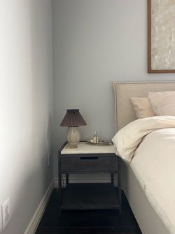 2 CB2 Tux Dark Wood Nightstand With Marble Top