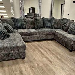 NEW IN BOX  Charcoal Fabric Sectional FINANCE Available $54 down pmt