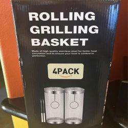 New Rolling Grilling Basket. 4 Pack. 2 Lg 2 Med