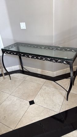 Heavy duty rod iron sofa table and matching mirror