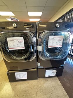 LG ThinQ Front-Load Washer and Dryer Set • 1 Year Warranty Included