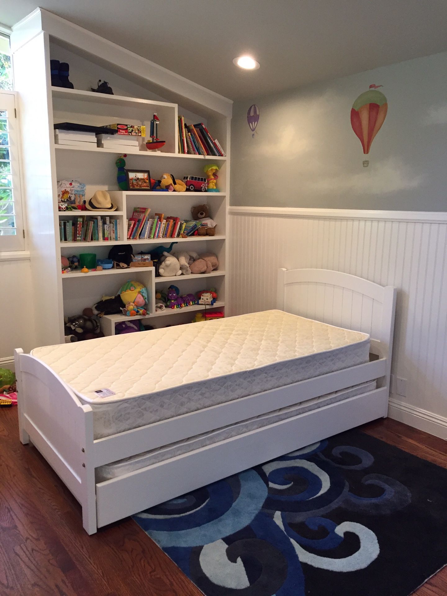 White Twin Bed w Trundle and Mattresses Brand New