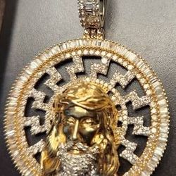 10K Real Gold 2.75 carat All Natural Baguette Diamond Jesus Pendant. 👉 $1,950 • Will Trade For Real 10k or 14k gold Jewelry.