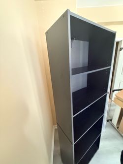 Tall Black Storage Bookshelf w/ Full-Length Mirror – 5-Tier Shelving Unit