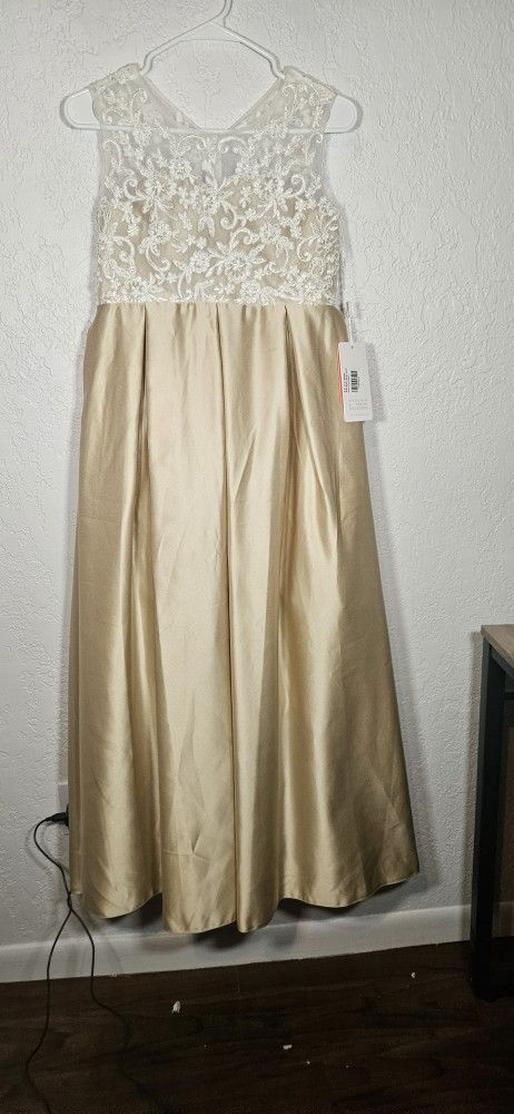 Nwt JJ'S house girls Dress Size 12 Special Occasion Lace Gold Cream Button  Zip - www.benaras.co