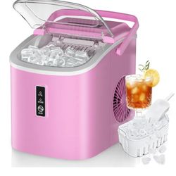 26.5lbs/D Countertop Bullet Ice Maker Machine with Handle/Basket and Scoop in Pink