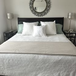 King Size Bed ,matress night Stands ,mirror,lamps 