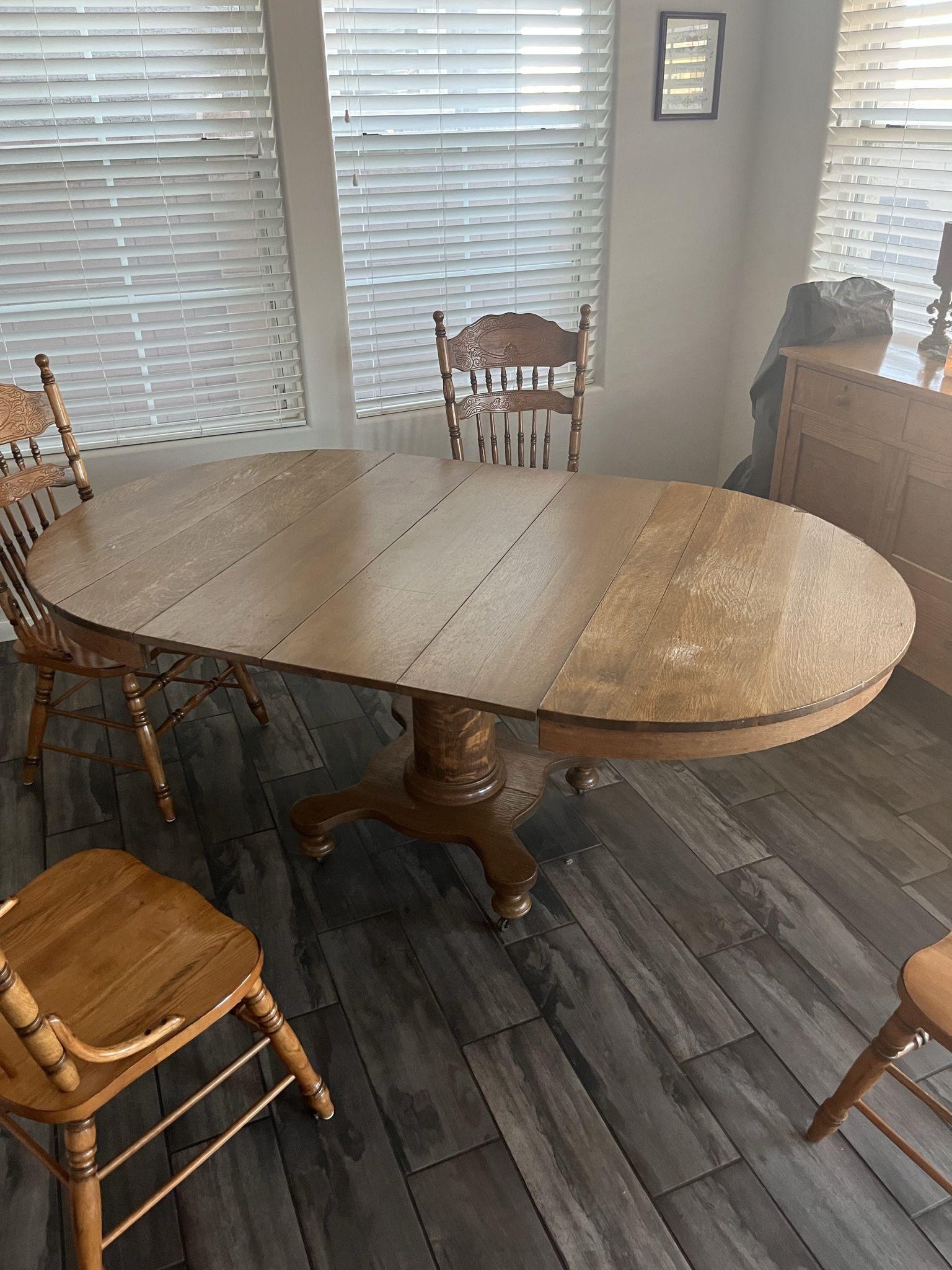 Antique Wood Table with Buffet and chairs