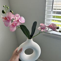 Fake Pink Orchid in Cute Circular Vase