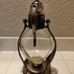 Vintage Silverplate Glass Carafe With Warming Candle