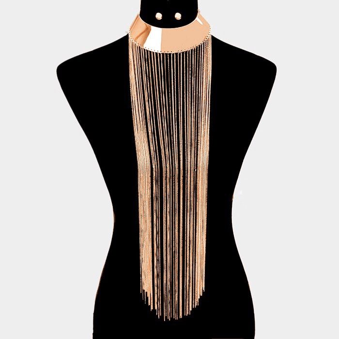 Metal Fringe Necklace Set