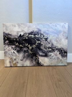 36x24 Large Black/White/Gold Glitter Canvas Art Abstract Artwork