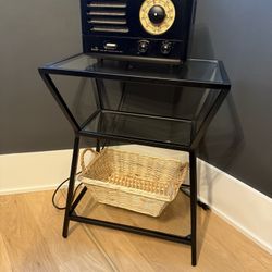 Glass & Black Metal Side Accent Table