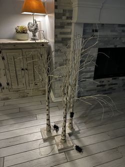 Set of 3 Lighted Faux Birch Trees / Pre-Lit Twig Decor