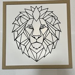 3D Printed Lion Pattern Framed Wall Art Home Decor 10x10 Inch