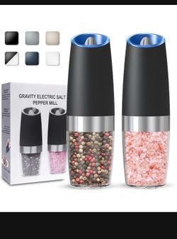 New Gravity Electric Salt and Pepper Grinder set of 2, Automatic Salt And Pepper Grinder Set, Adjustable Roughness, Battery Powered, LED Light, 2 Pack