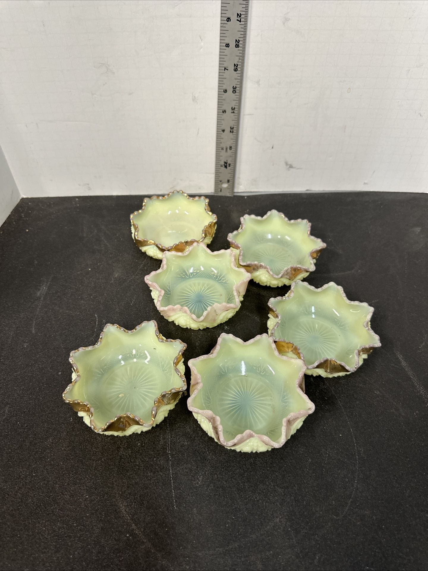 Carnival Glass Iridescent Pedestal Dessert Bowls Imperial set of 5 Vtg #D5